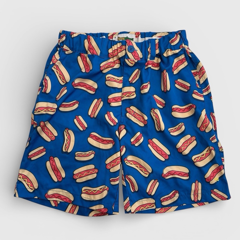 Tipsy Elves Stretch‎ Golf Shorts Blue Hot Dog Fun Novelty Print Dad Men's M